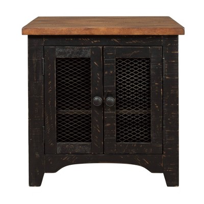 Valebeck Vintage Black and Brown Rectangular End Table with Interior Shelves