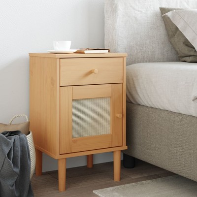 vidaXL Bedside Cabinet SENJA Rattan Look Brown 15.7 in.x13.8 in.x25.6 in. Solid Wood Pine