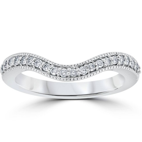 14K White Gol Diamond Wedding Bands, Curved Diamond