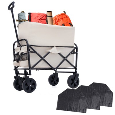 FURNIinspire Outdoor Serving Carts Heavy Duty Utility Cart Utility Wagon Grocery Cart for Camping 3pcs Liner Cover, Beige, 25.98"*17.32"*37.4"