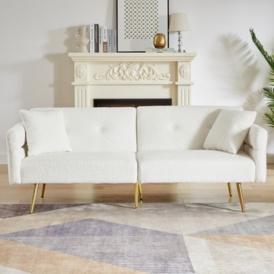 GDFStudio Rex Teddy Upholstered 80" Sleeper Sofa with Adjustable Armrest and Backrest