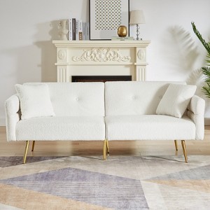 GDFStudio Rex Teddy Upholstered 80" Sleeper Sofa with Adjustable Armrest and Backrest - 1 of 4