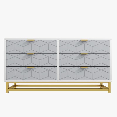 6-Drawer Dresser, Modern Wooden Bedroom Chest of Drawers With Storage Drawers, Farmhouse Style TV Stand for Living Room, Bedroom, Hallway