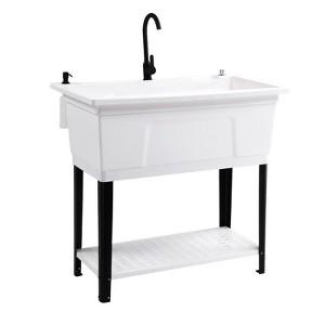 Karl Home 40 in.W Utility Sink Washing Room Sink Big Laundry Tub with Faucet - 1 of 4