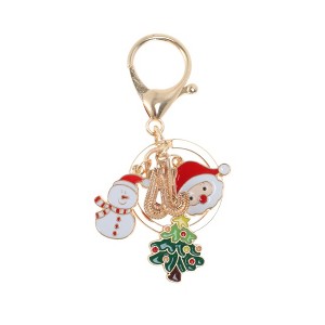 Unique Bargains Christmas Keychain Double Ring Lobster Clasp Zinc Alloy Gold Tone 1 Pc - 1 of 4