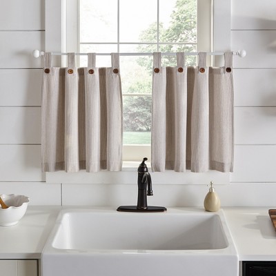 Elrene Tucker Ticking Stripe Button Tab Top Window Kitchen Tier Set of 2 - Elrene Home Fashions