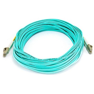 Monoprice Fiber Optic Cable - 15 Meter - Aqua | LC to LC, OM3, 50/125 Type, Multi Mode, 10Gb, Duplex