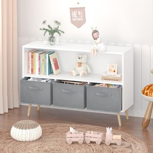 PDTEND 23.62 in. Kids bookcase with Collapsible Fabric Drawers, Toy Storage Cabinet Organizer - 1 of 4