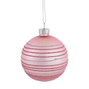 Northlight Glitter Striped Glass Christmas Ball Ornaments - 3" (80mm) - Pink - 4ct - 1 of 4