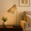 ALOADECOR 22'' Farmhouse Handwoven Rattan Table Lamp Antique Brass Finish Black Marble Base For Bedroom Living Room - 3 of 4