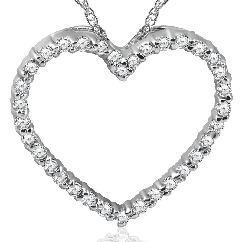 Pompeii3 10K White Gold 1/2ct Lab Created Diamond Heart Pendant 18" Necklace, 1 of 6