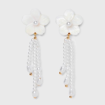 Shell Flower Earrings with Acrylic Pearl Tassel - Wild Fable™ White: Nickel-Free Linear Design