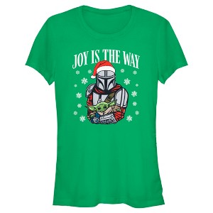 Juniors Womens Star Wars: The Mandalorian Christmas Grogu and Din Djarin Joy is the Way T-Shirt - 1 of 4