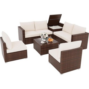 8-Piece Outdoor Waterproof Patio Conversation Sets, Modular PE Rattan Sectional Sofa with Cushions & Hidden Storage, for Lawn, Porch, Pool, Backyard - 1 of 4