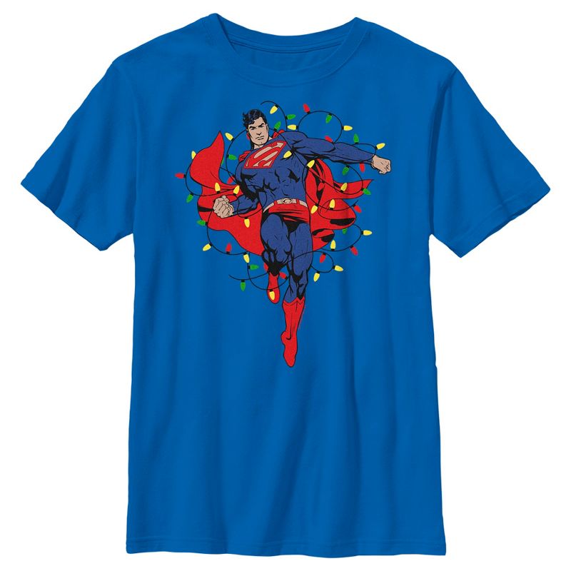 Boy's Superman Christmas Lights T-Shirt, 1 of 6