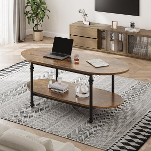 Farmhouse Oval Coffee Table w/Storage, 2-Tier Wood Center Table for Living Room, Modern Coffee Table for Small Space, Office, Apartment - 1 of 4
