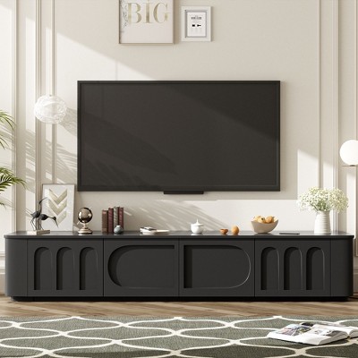 CAVINAS TV Stand with Arched Doors and 2 Drawers for TVs up to 75" Minimalist Entertainment Center with Rebound Device