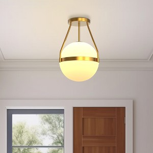 DORESshop 10 in.1-Light Gold Semi-Flush Mount with White Frosted Glass Shade and No Bulb Included (1-Pack) - 1 of 4