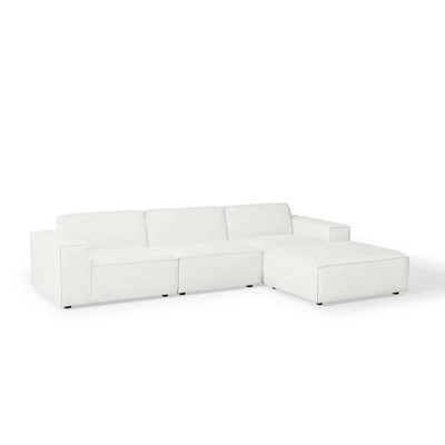 White Velvet 4-Piece Sectional Sofa with Ottoman