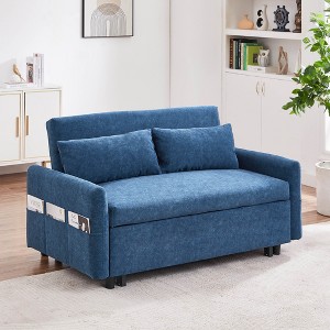 TinyHomie 55.1" Pull Out Sleep Sofa Bed Loveseats Sofa Couch with Adjsutable Backrest, Storage Pockets, 2 Soft Pillows, USB Ports - 1 of 4