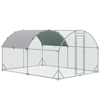 PawHut Large Metal Chicken Coop, Walk-in Chicken Run with Waterproof and Anti-UV Cover for Yard, Duck, Rabbit
