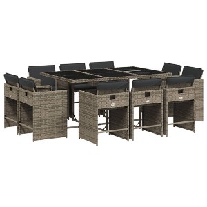 vidaXL 10 Seater Garden Dining Set with Cushions Grey Poly Rattan Large Patio Table and Chair Outdoor Furniture Rectangular Chairs Modern Stackable - 1 of 4
