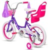 hykolity Kids Bike, 14 16 Inch Bicycle for Girls Age 3-7 with Cute Doll Seat, Training Wheel, Adjustable Saddle, Removable Basket, and Dual Brake - 2 of 4