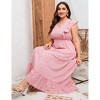 Women's Plus Size Summer Dress with Pocket Ruffle Cap Sleeveless V Neck Side Split Long Beach Maxi Dress,small pink flowers,3XL - 3 of 4