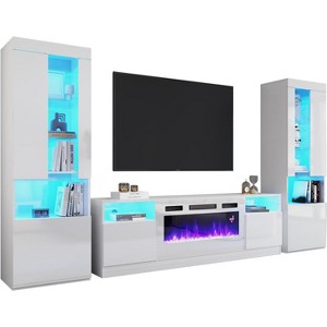 AMERLIFE Modern Highgloss Fireplace Entertainment Center Set - 1 of 2