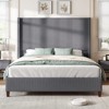 AMERLIFE Size 62" Corduroy Upholstered Bed Frame Extra Tall Wingback Headboard - 4 of 4