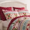 Greenland Home Fashions Fair Isle Snow Sham - Quilted Holiday Pillow Cover, Red & White Nordic Design - 3 of 4