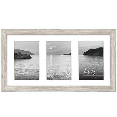 Americanflat 8x16 Collage Picture Frame in Driftwood - Display Three 4x6 Inch Photos with Mat And 8x16 Without Mat - Family Collage Picture Frame
