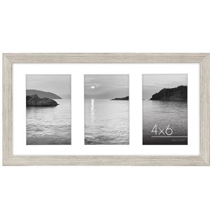 Americanflat 8x16 Collage Picture Frame in Driftwood - Display Three 4x6 Inch Photos with Mat And 8x16 Without Mat - Family Collage Picture Frame - 1 of 4