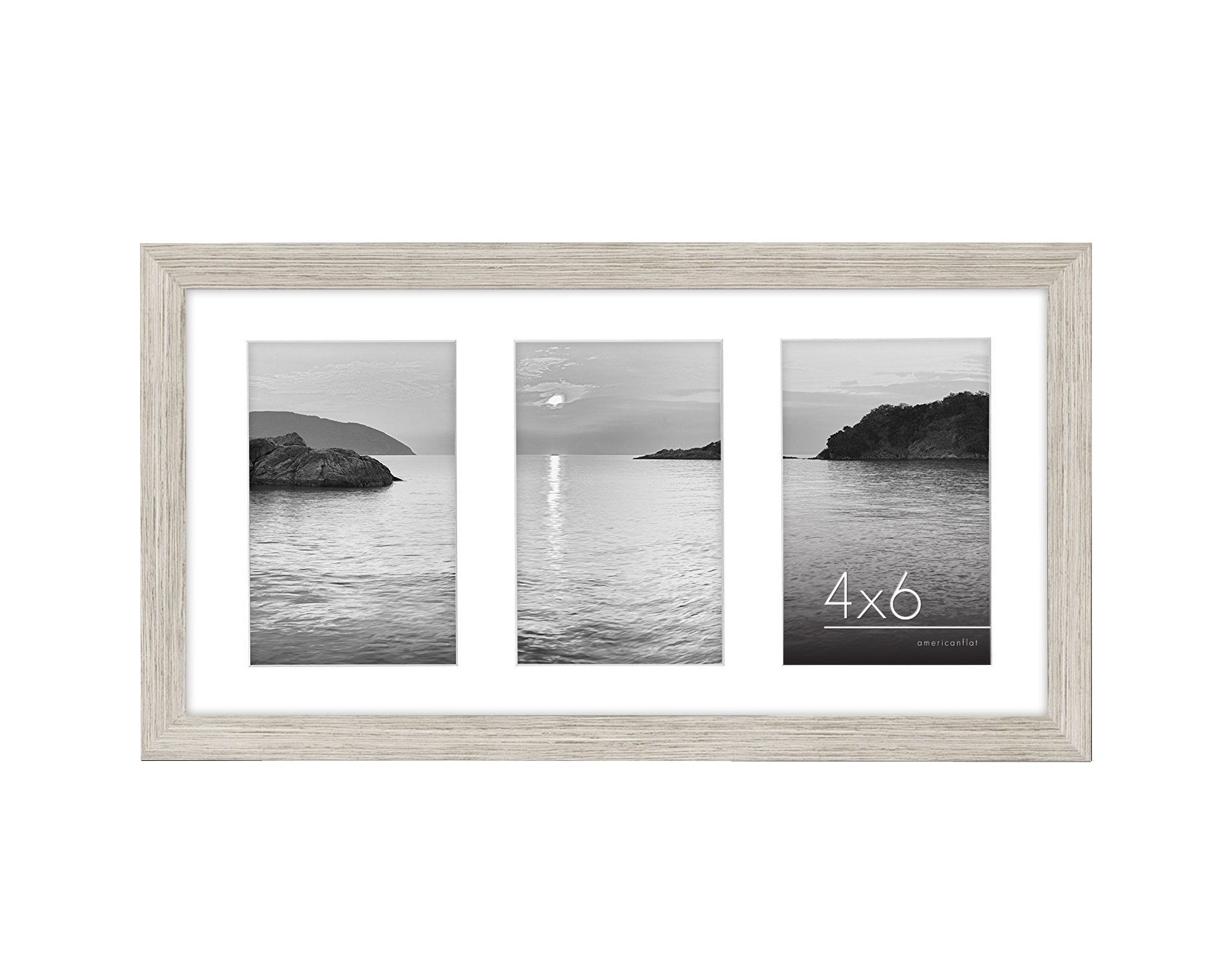 Americanflat 8x16 Collage Picture Frame in Driftwood - Display Three 4x6 Inch Photos with Mat And 8x16 Without Mat - Family Collage Picture Frame
