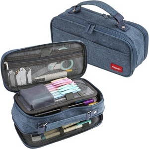 Fmeida Pencil Case, Large Capacity Pencil Case Organizer; Double Zipper Storage Bag Black - 1 of 4