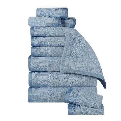 100% Cotton Medium Weight Floral Border 12 Piece Assorted Bathroom Towel  Set, White-White - Blue Nile Mills