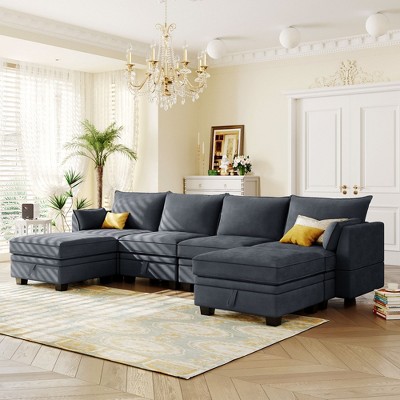 Modern U-shaped Sectional Sofa With Folding And Storage, Dark Gray ...