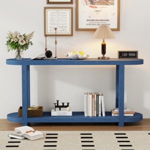 Modern Blue Ash Veneer Console Table, Minimalist Entryway Table with Bottom Shelf for Hallway, Living Room, or Foyer - Panipeachy - 1 of 4