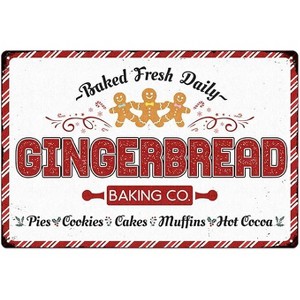 Lomsoe Christmas Metal Signs Gingerbread Baking Co Tin Sign Vintage Print Art Poster Ornaments Wall Decor Xmas Novelty Gift 8X12 Inch - 1 of 4