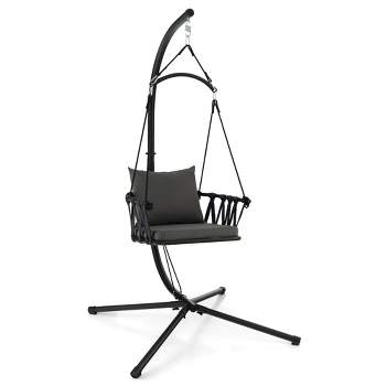 Tangkula Swing Chair w/ Stand Patio Hanging Swing Chair w/ Comfortable Seat & Back Cushions
