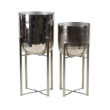 Set of 2 Indoor/Outdoor Bucket Planters with Stand Silver - Olivia & May
