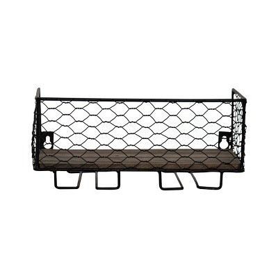 Small Black Wire Metal and Wood Hanging Wall Shelf - Foreside Home & Garden