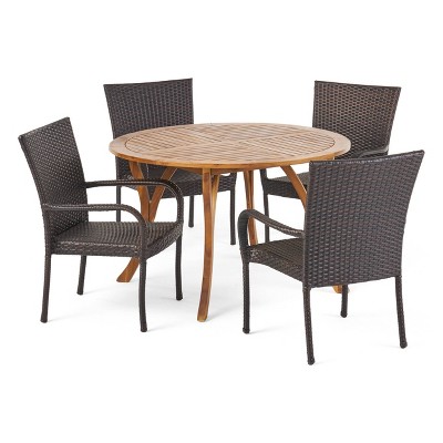 Collins 5pc Acacia Wood & Wicker Dining Set - Teak/Brown - Christopher Knight Home