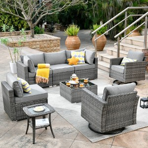 Ovios Venice 8pc Wicker Outdoor Patio Furniture Set Conversation Sofa Sectional with Swivel Chairs and Cushions - 1 of 4