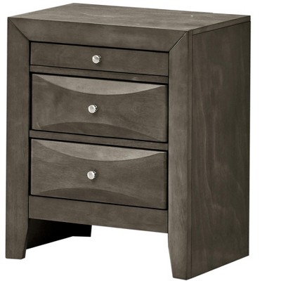 Gray Wood Veneer 3-Drawer Nightstand