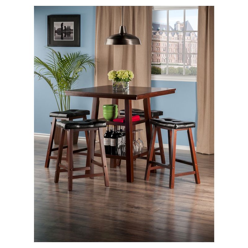 5pc Orlando 2 Shelves Counter Height Dining Set with Cushion Seat Wood/Walnut/Black - Winsome, 5 of 6