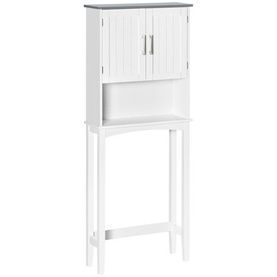 kleankin Modern Over The Toilet Storage Cabinet, Double Door Over Toilet Bathroom Organizer with Adjustable Shelf and Open Shelf, Gray