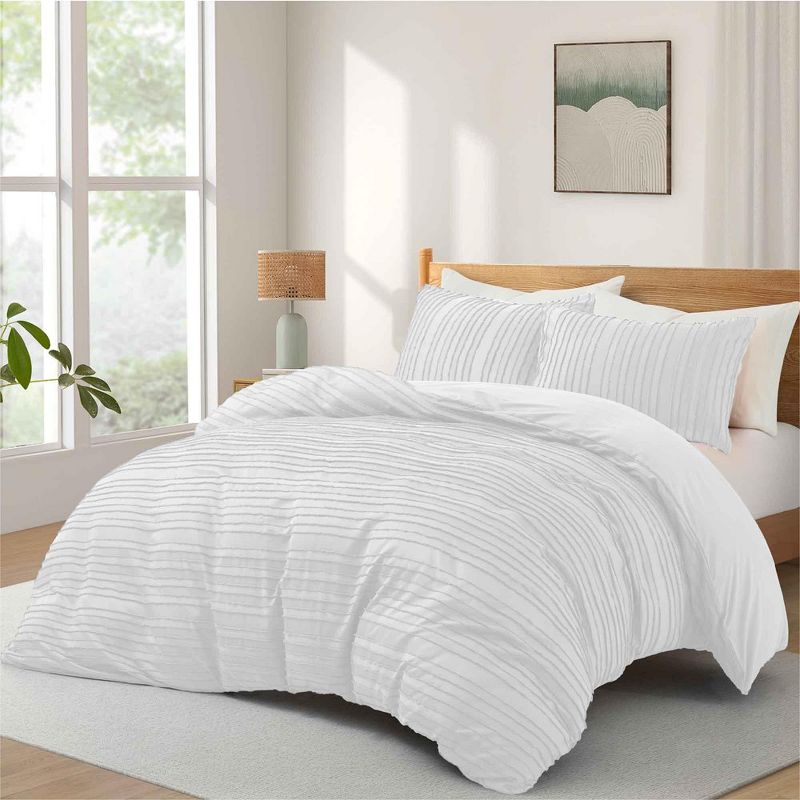 Peace Nest Microfiber Tufted Clipped Duvet Cover Set with Stripe Pattern, 2 of 6