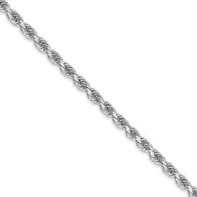 Black Bow Jewelry 3mm 14k White Gold Solid Diamond Cut Rope Chain Necklace