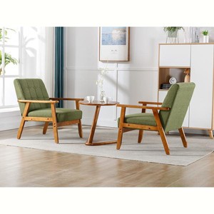Dolonm Accent Chairs with Side Table, Wood and Fabric Armchairs Side Chair, Lounge Reading Comfy Arm Chair - 1 of 4